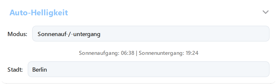 ArrayLux Auto-Helligkeit im Modus Sonnenauf-/-untergang für Berlin