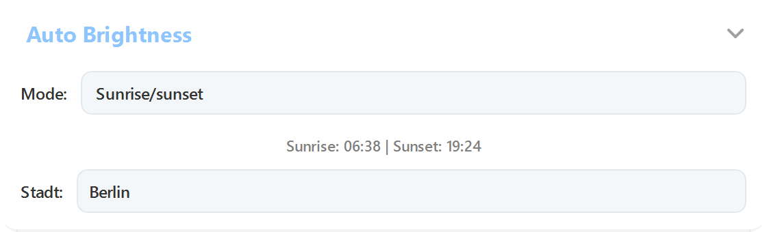 ArrayLux auto brightness set to sunrise/sunset for Berlin