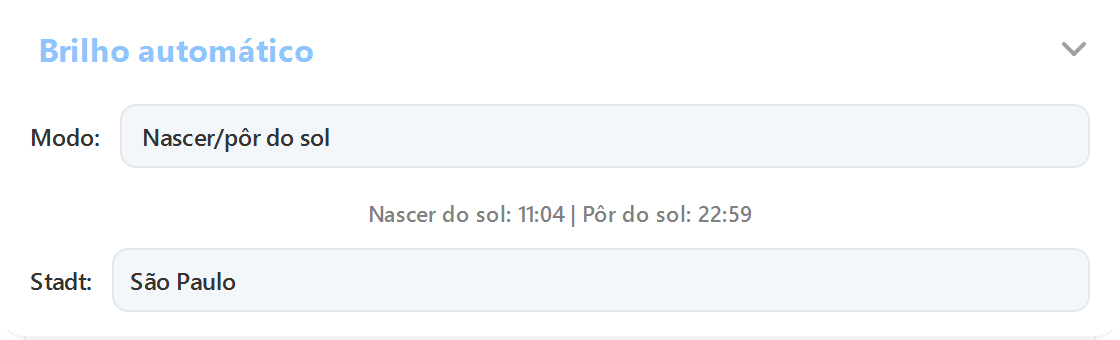 Brilho automático do ArrayLux no modo nascer/pôr do sol para São Paulo
