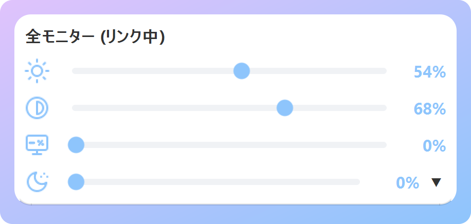 ArrayLux のリンクモード：すべてのモニター共通の明るさ・コントラストスライダー